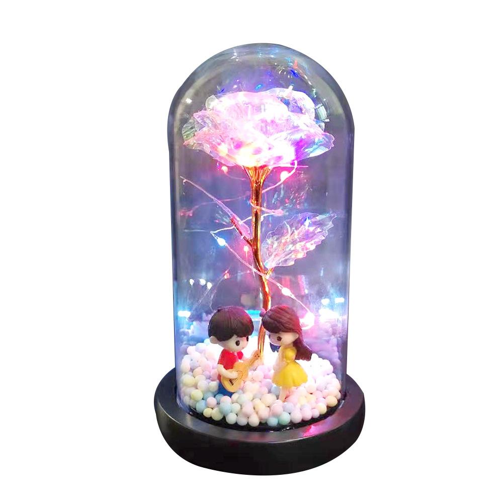 Led Light Glass Cover Rose Flower Micro Landscape